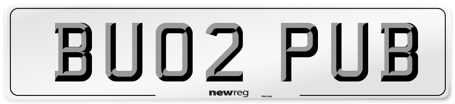 BU02 PUB Number Plate from New Reg